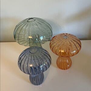 Set of Three Glass Mushroom Vases